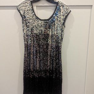 White House Black Market Sequin Mini Dress Gradient Silver Purple Black- XS